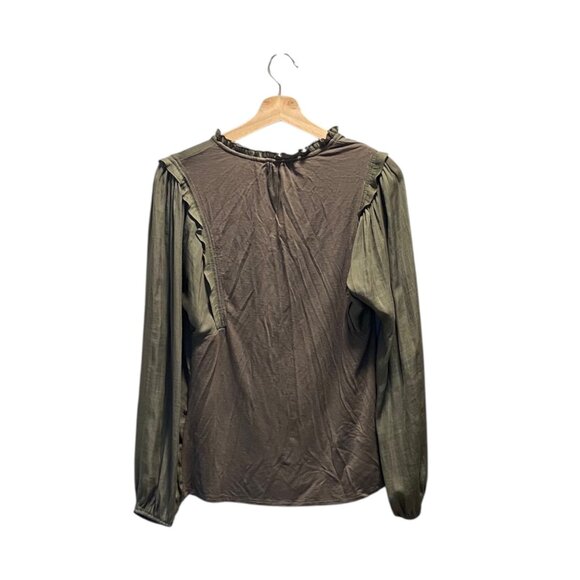Dolan Anthropologie Peasant Blouse Olive Green Size M Earth Tone Fall Bohemian - Picture 11 of 13